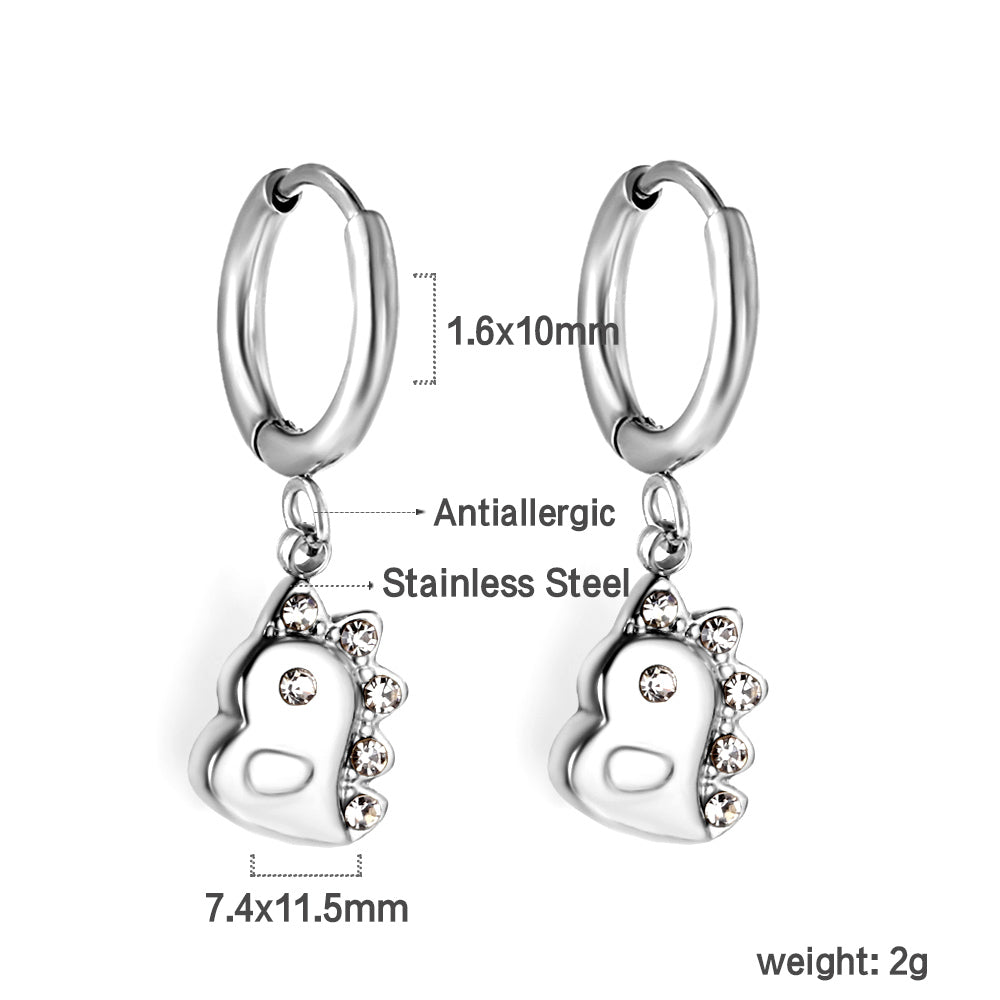 1.6x10mm circle with small dinosaur white diamond stud earrings asonjewelry